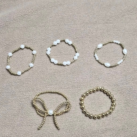 Women's Gold and White Pearl Beaded Bracelet Set, One Size - Picture 3 of 9